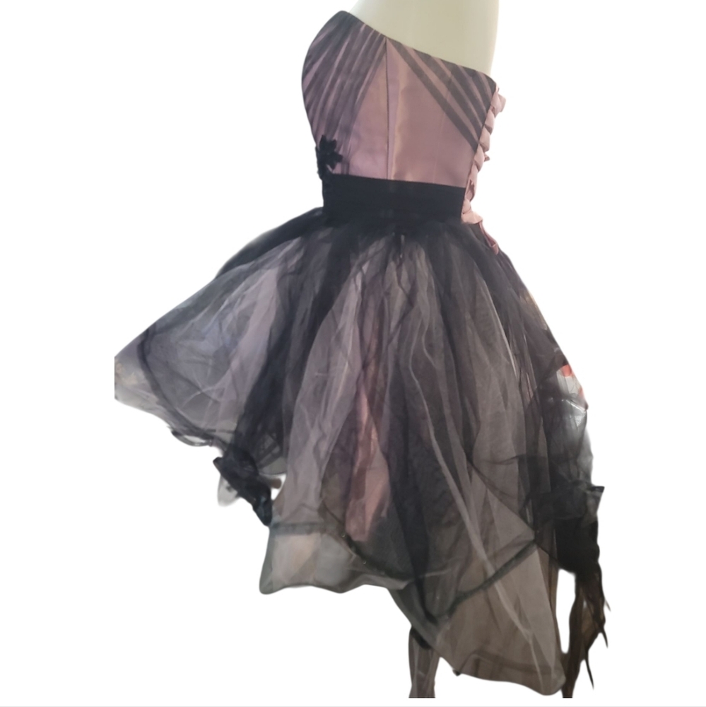 pauline Black Pink satin Asymmetrical Ruched corset mesh Prom Dress occassion - Picture 6 of 8